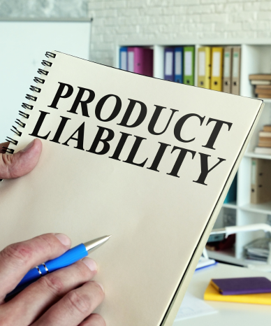 Book titled 'Product Liability' in a person's hand - Mercer Legal Group services