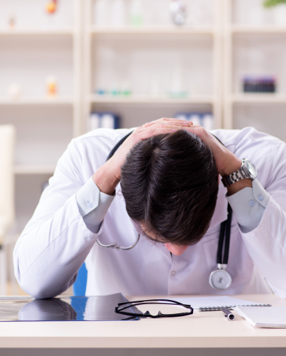 Stressed employee at desk - Mercer Legal Group services