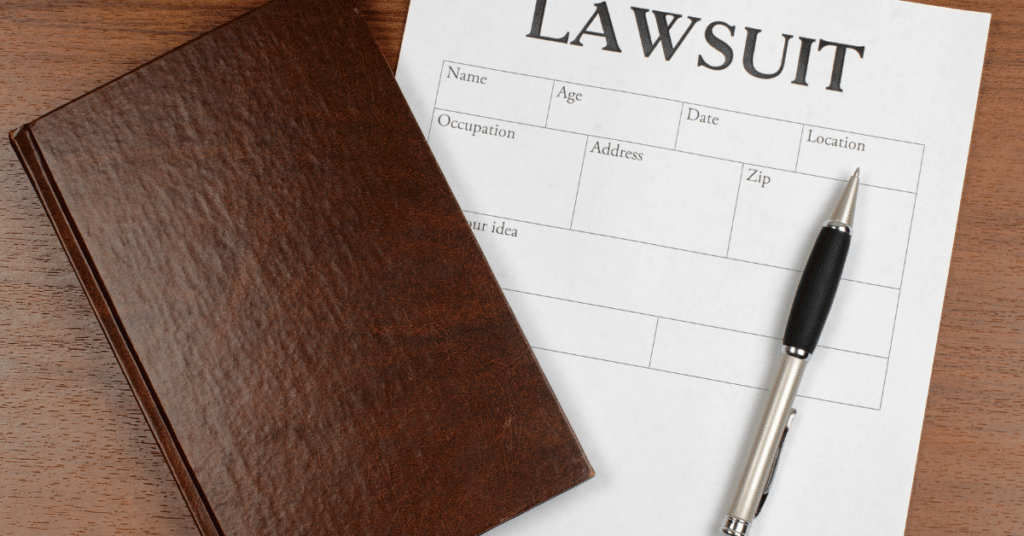 Lawsuit paperwork and legal documents prepared for court filing