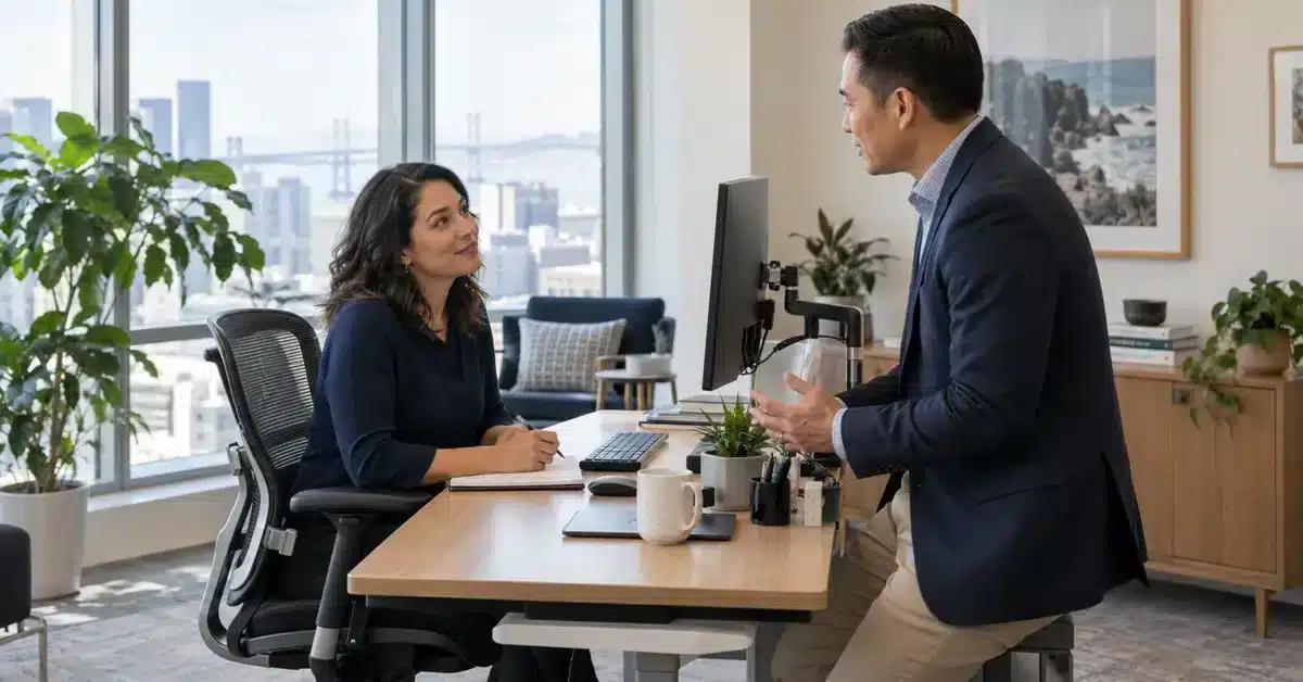 Employee and manager discussing a reasonable workplace accommodation